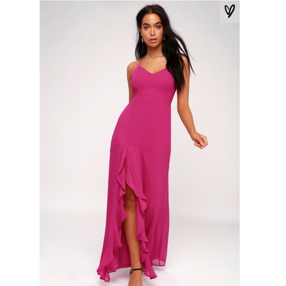 Magenta Lace-Up Maxi Dress